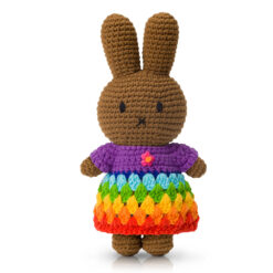 Melanie handmade and her bright rainbow dress