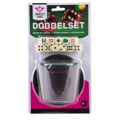 dobbelset 11 dobbelstenen en beker met deksel