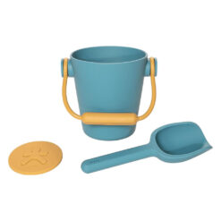 Siliconen emmer met zand stempel en schepje blauw