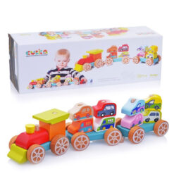 Cubika houten trein autotransporter